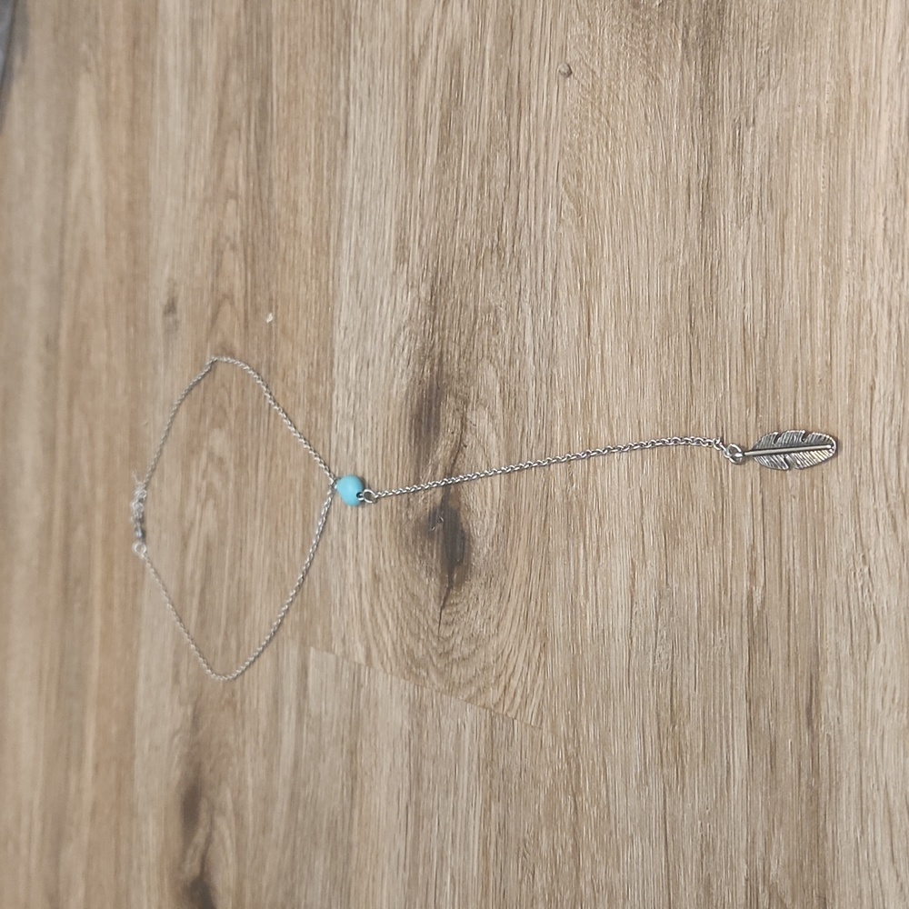 Turquoise Stone and Silver Feather Necklace - Picture 7 of 11
